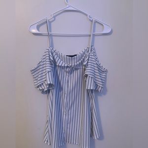 •Banana Republic White with Black Stripes Spaghetti Strap with Shoulder Sleeves•
